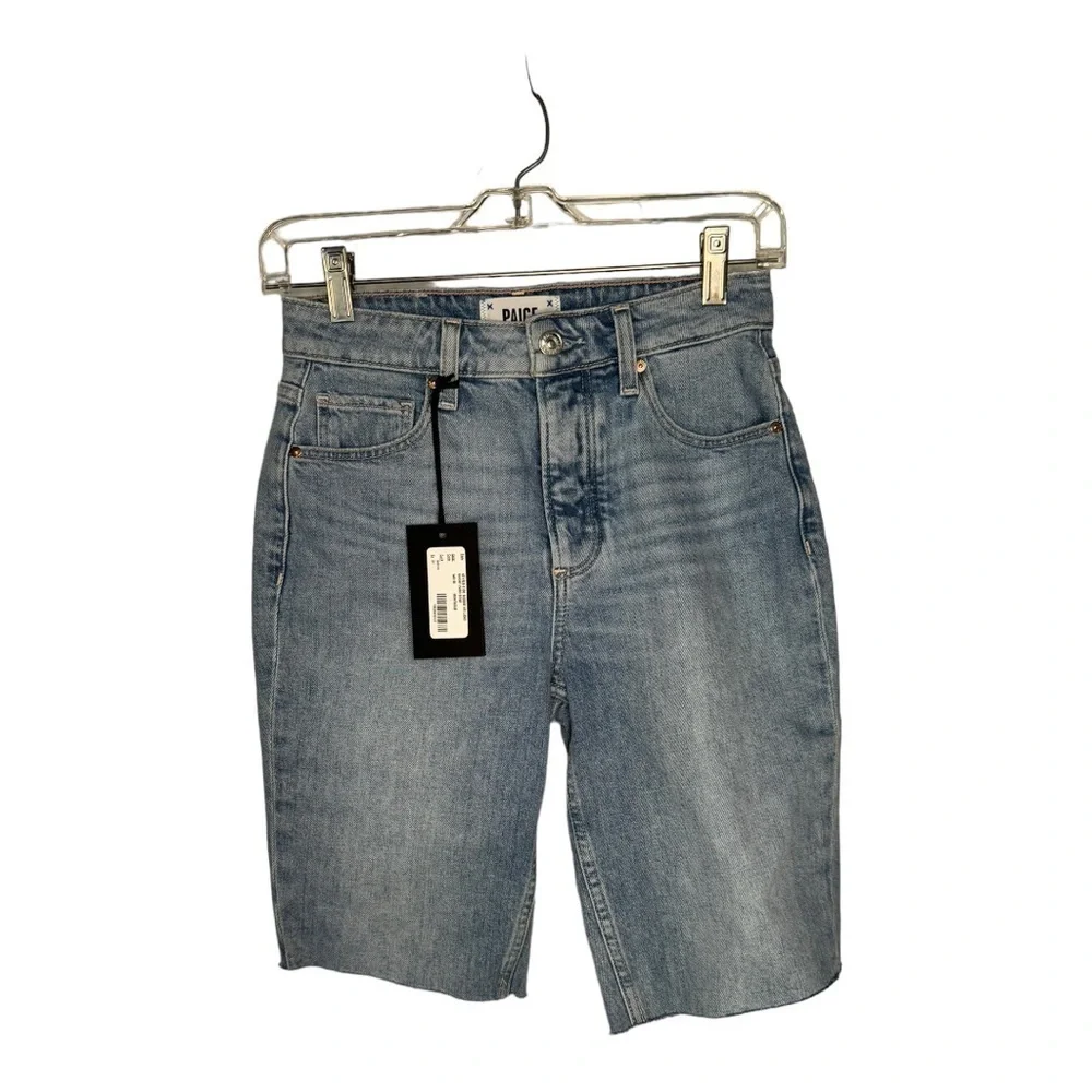 Paige Robbie High Rise Slim Bermuda Denim Blue Jean Shorts Size 24 New